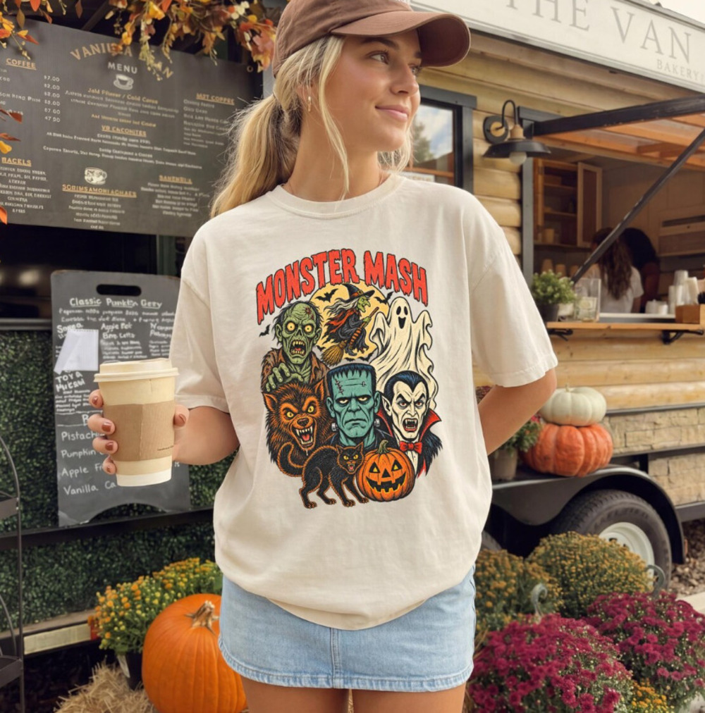 Monsters Retro Halloween T-Shirt, Horror Movie Vintage Vampire Tee Spooky Season